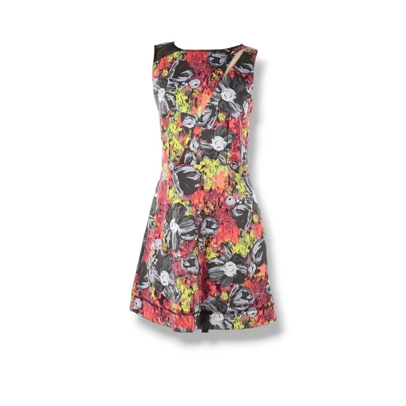 Rachel Rachel Roy | Cute Floral Mesh Cut Out A-line Sleeveless Dress w/ Pockets - Picture 1 of 14